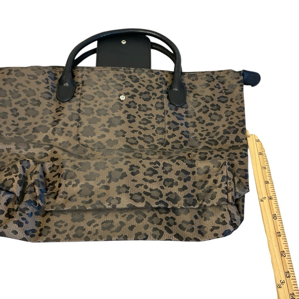 Leopard Print Foldable Tote Bag with Black Leather Trim — Chic Carryall - Picture 10 of 11